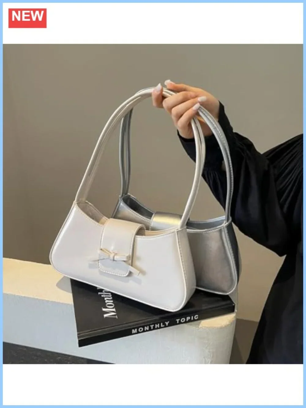 PU Leather Hobo Shoulder Bag Bow Detail Y2K Purse